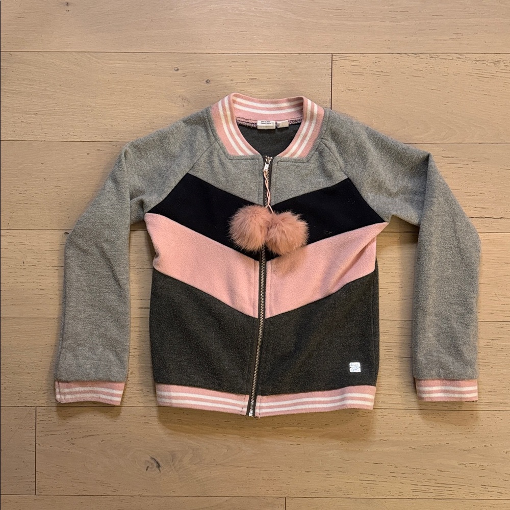 Deux par Deux Pink and Gray zip up jacket 7 (122cm)